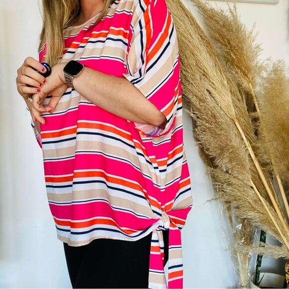 MICHAEL KORS Pink White Striped Side Tie Short Sleeve Tunic Blouse Top Shirt 3X - Picture 11 of 11